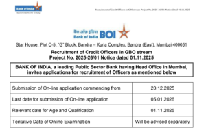 Bank of India Credit Officer Recruitment 2025 Notification PDF